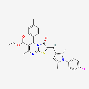 molecular formula C30H28IN3O3S B3880276 ethyl 2-{[1-(4-iodophenyl)-2,5-dimethyl-1H-pyrrol-3-yl]methylene}-7-methyl-5-(4-methylphenyl)-3-oxo-2,3-dihydro-5H-[1,3]thiazolo[3,2-a]pyrimidine-6-carboxylate 