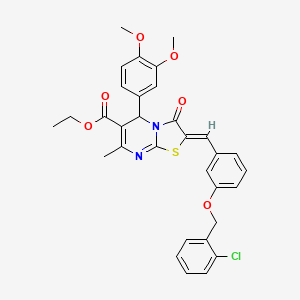molecular formula C32H29ClN2O6S B3880287 ethyl 2-{3-[(2-chlorobenzyl)oxy]benzylidene}-5-(3,4-dimethoxyphenyl)-7-methyl-3-oxo-2,3-dihydro-5H-[1,3]thiazolo[3,2-a]pyrimidine-6-carboxylate 