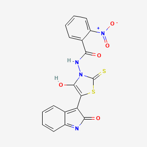 2-nitro-N-[4-oxo-5-(2-oxo-1,2-dihydro-3H-indol-3-ylidene)-2-thioxo-1,3-thiazolidin-3-yl]benzamide
