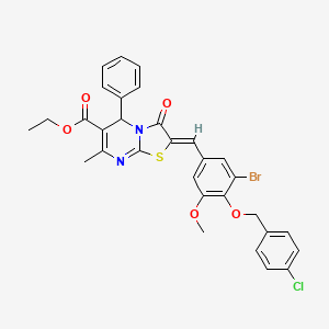 ethyl 2-{3-bromo-4-[(4-chlorobenzyl)oxy]-5-methoxybenzylidene}-7-methyl-3-oxo-5-phenyl-2,3-dihydro-5H-[1,3]thiazolo[3,2-a]pyrimidine-6-carboxylate