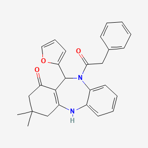 molecular formula C27H26N2O3 B3880454 11-(2-furyl)-3,3-dimethyl-10-(phenylacetyl)-2,3,4,5,10,11-hexahydro-1H-dibenzo[b,e][1,4]diazepin-1-one 
