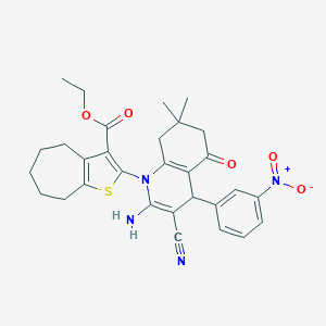 ethyl 2-(2-amino-3-cyano-4-{3-nitrophenyl}-7,7-dimethyl-5-oxo-5,6,7,8-tetrahydro-1(4H)-quinolinyl)-5,6,7,8-tetrahydro-4H-cyclohepta[b]thiophene-3-carboxylate