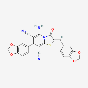 molecular formula C24H14N4O5S B3880505 5-amino-7-(1,3-benzodioxol-5-yl)-2-(1,3-benzodioxol-5-ylmethylene)-3-oxo-2,3-dihydro-7H-[1,3]thiazolo[3,2-a]pyridine-6,8-dicarbonitrile 
