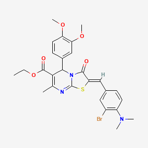 molecular formula C27H28BrN3O5S B3880571 ethyl 2-[3-bromo-4-(dimethylamino)benzylidene]-5-(3,4-dimethoxyphenyl)-7-methyl-3-oxo-2,3-dihydro-5H-[1,3]thiazolo[3,2-a]pyrimidine-6-carboxylate 