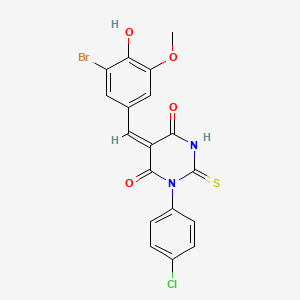molecular formula C18H12BrClN2O4S B3880582 5-(3-bromo-4-hydroxy-5-methoxybenzylidene)-1-(4-chlorophenyl)-2-thioxodihydro-4,6(1H,5H)-pyrimidinedione 