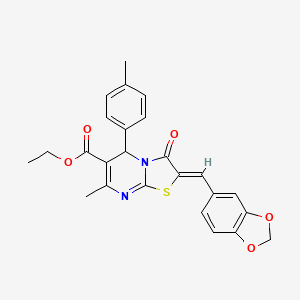 molecular formula C25H22N2O5S B3880669 ethyl 2-(1,3-benzodioxol-5-ylmethylene)-7-methyl-5-(4-methylphenyl)-3-oxo-2,3-dihydro-5H-[1,3]thiazolo[3,2-a]pyrimidine-6-carboxylate 