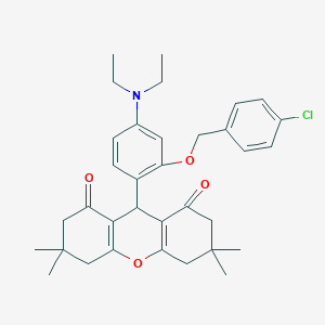 molecular formula C34H40ClNO4 B388069 9-[2-[(4-chlorobenzyl)oxy]-4-(diethylamino)phenyl]-3,3,6,6-tetramethyl-3,4,5,6,7,9-hexahydro-1H-xanthene-1,8(2H)-dione 