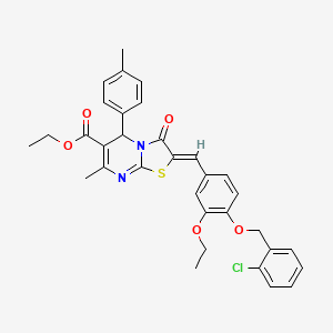 molecular formula C33H31ClN2O5S B3880698 ethyl 2-{4-[(2-chlorobenzyl)oxy]-3-ethoxybenzylidene}-7-methyl-5-(4-methylphenyl)-3-oxo-2,3-dihydro-5H-[1,3]thiazolo[3,2-a]pyrimidine-6-carboxylate 
