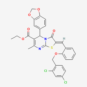 molecular formula C31H24Cl2N2O6S B3880713 ethyl 5-(1,3-benzodioxol-5-yl)-2-{2-[(2,4-dichlorobenzyl)oxy]benzylidene}-7-methyl-3-oxo-2,3-dihydro-5H-[1,3]thiazolo[3,2-a]pyrimidine-6-carboxylate 