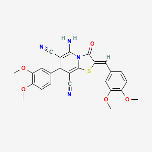 molecular formula C26H22N4O5S B3880740 5-amino-2-(3,4-dimethoxybenzylidene)-7-(3,4-dimethoxyphenyl)-3-oxo-2,3-dihydro-7H-[1,3]thiazolo[3,2-a]pyridine-6,8-dicarbonitrile 