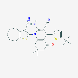 molecular formula C30H34N4OS2 B388078 2-Amino-4-(5-(tert-butyl)thiophen-2-yl)-1-(3-cyano-5,6,7,8-tetrahydro-4H-cyclohepta[b]thiophen-2-yl)-7,7-dimethyl-5-oxo-1,4,5,6,7,8-hexahydroquinoline-3-carbonitrile 