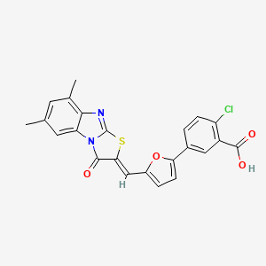molecular formula C23H15ClN2O4S B3880790 2-chloro-5-{5-[(6,8-dimethyl-3-oxo[1,3]thiazolo[3,2-a]benzimidazol-2(3H)-ylidene)methyl]-2-furyl}benzoic acid 