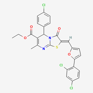 molecular formula C27H19Cl3N2O4S B3880831 ethyl 5-(4-chlorophenyl)-2-{[5-(2,4-dichlorophenyl)-2-furyl]methylene}-7-methyl-3-oxo-2,3-dihydro-5H-[1,3]thiazolo[3,2-a]pyrimidine-6-carboxylate CAS No. 5682-32-6