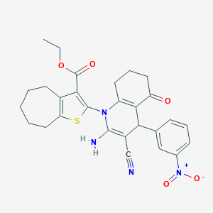 Ethyl 2-(2-amino-3-cyano-4-(3-nitrophenyl)-5-oxo-5,6,7,8-tetrahydro-1(4H)-quinolinyl)-5,6,7,8-tetrahydro-4H-cyclohepta[B]thiophene-3-carboxylate