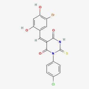 molecular formula C17H10BrClN2O4S B3880842 5-(5-bromo-2,4-dihydroxybenzylidene)-1-(4-chlorophenyl)-2-thioxodihydro-4,6(1H,5H)-pyrimidinedione 