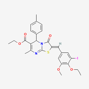 molecular formula C27H27IN2O5S B3880866 ethyl 2-(4-ethoxy-3-iodo-5-methoxybenzylidene)-7-methyl-5-(4-methylphenyl)-3-oxo-2,3-dihydro-5H-[1,3]thiazolo[3,2-a]pyrimidine-6-carboxylate 