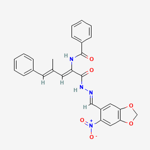 molecular formula C27H22N4O6 B3880875 N-[3-methyl-1-({2-[(6-nitro-1,3-benzodioxol-5-yl)methylene]hydrazino}carbonyl)-4-phenyl-1,3-butadien-1-yl]benzamide 