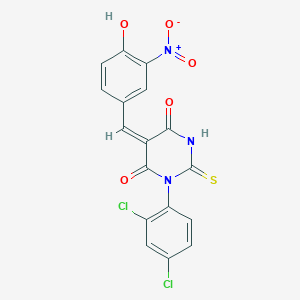 molecular formula C17H9Cl2N3O5S B3880894 1-(2,4-dichlorophenyl)-5-(4-hydroxy-3-nitrobenzylidene)-2-thioxodihydro-4,6(1H,5H)-pyrimidinedione 