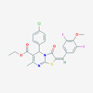 molecular formula C24H19ClI2N2O4S B388090 ethyl 5-(4-chlorophenyl)-2-(3,5-diiodo-4-methoxybenzylidene)-7-methyl-3-oxo-2,3-dihydro-5H-[1,3]thiazolo[3,2-a]pyrimidine-6-carboxylate 