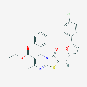 molecular formula C27H21ClN2O4S B388091 ethyl (2E)-2-[[5-(4-chlorophenyl)furan-2-yl]methylidene]-7-methyl-3-oxo-5-phenyl-5H-[1,3]thiazolo[3,2-a]pyrimidine-6-carboxylate CAS No. 313966-43-7