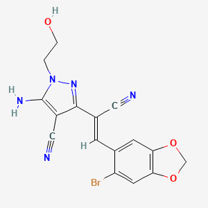 molecular formula C16H12BrN5O3 B3880930 5-amino-3-[2-(6-bromo-1,3-benzodioxol-5-yl)-1-cyanovinyl]-1-(2-hydroxyethyl)-1H-pyrazole-4-carbonitrile 