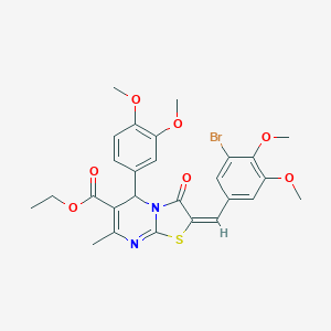 molecular formula C27H27BrN2O7S B388095 ethyl 2-(3-bromo-4,5-dimethoxybenzylidene)-5-(3,4-dimethoxyphenyl)-7-methyl-3-oxo-2,3-dihydro-5H-[1,3]thiazolo[3,2-a]pyrimidine-6-carboxylate 