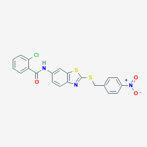 2-chloro-N-[2-({4-nitrobenzyl}sulfanyl)-1,3-benzothiazol-6-yl]benzamide