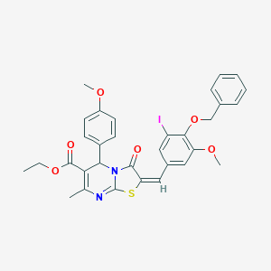molecular formula C32H29IN2O6S B388114 ethyl 2-[4-(benzyloxy)-3-iodo-5-methoxybenzylidene]-5-(4-methoxyphenyl)-7-methyl-3-oxo-2,3-dihydro-5H-[1,3]thiazolo[3,2-a]pyrimidine-6-carboxylate 