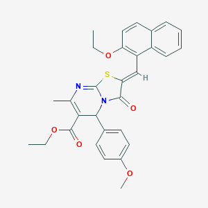 molecular formula C30H28N2O5S B388119 ethyl 2-[(2-ethoxy-1-naphthyl)methylene]-5-(4-methoxyphenyl)-7-methyl-3-oxo-2,3-dihydro-5H-[1,3]thiazolo[3,2-a]pyrimidine-6-carboxylate 