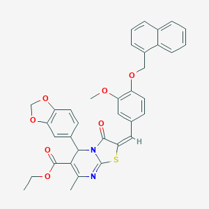 molecular formula C36H30N2O7S B388125 ethyl (2E)-5-(1,3-benzodioxol-5-yl)-2-[3-methoxy-4-(naphthalen-1-ylmethoxy)benzylidene]-7-methyl-3-oxo-2,3-dihydro-5H-[1,3]thiazolo[3,2-a]pyrimidine-6-carboxylate 