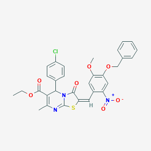 molecular formula C31H26ClN3O7S B388135 ethyl 2-{(E)-1-[4-(benzyloxy)-5-methoxy-2-nitrophenyl]methylidene}-5-(4-chlorophenyl)-7-methyl-3-oxo-2,3-dihydro-5H-[1,3]thiazolo[3,2-a]pyrimidine-6-carboxylate 