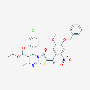 ETHYL (2E)-2-{[4-(BENZYLOXY)-5-METHOXY-2-NITROPHENYL]METHYLIDENE}-5-(4-CHLOROPHENYL)-7-METHYL-3-OXO-2H,3H,5H-[1,3]THIAZOLO[3,2-A]PYRIMIDINE-6-CARBOXYLATE