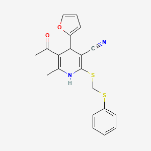 5-acetyl-4-(2-furyl)-6-methyl-2-{[(phenylthio)methyl]thio}-1,4-dihydro-3-pyridinecarbonitrile