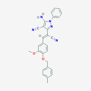 molecular formula C28H23N5O2 B388160 5-amino-3-(1-cyano-2-{3-methoxy-4-[(4-methylbenzyl)oxy]phenyl}vinyl)-1-phenyl-1H-pyrazole-4-carbonitrile 