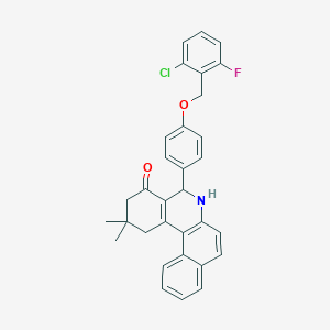 molecular formula C32H27ClFNO2 B388164 5-{4-[(2-chloro-6-fluorobenzyl)oxy]phenyl}-2,2-dimethyl-2,3,5,6-tetrahydrobenzo[a]phenanthridin-4(1H)-one 