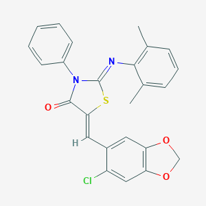 molecular formula C25H19ClN2O3S B388170 5-[(6-Chloro-1,3-benzodioxol-5-yl)methylene]-2-[(2,6-dimethylphenyl)imino]-3-phenyl-1,3-thiazolidin-4-one 