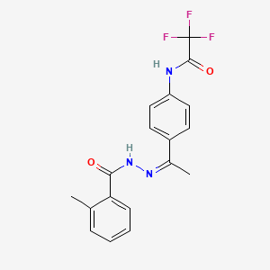 molecular formula C18H16F3N3O2 B3881789 2,2,2-trifluoro-N-{4-[N-(2-methylbenzoyl)ethanehydrazonoyl]phenyl}acetamide 