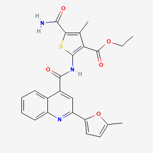 molecular formula C24H21N3O5S B3881832 ethyl 5-(aminocarbonyl)-4-methyl-2-({[2-(5-methyl-2-furyl)-4-quinolinyl]carbonyl}amino)-3-thiophenecarboxylate 