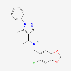 molecular formula C20H20ClN3O2 B3881914 N-[(6-chloro-1,3-benzodioxol-5-yl)methyl]-1-(5-methyl-1-phenyl-1H-pyrazol-4-yl)ethanamine 