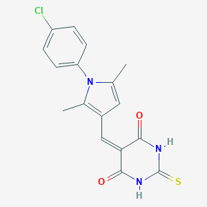 molecular formula C17H14ClN3O2S B388227 5-{[1-(4-chlorophenyl)-2,5-dimethyl-1H-pyrrol-3-yl]methylene}-2-thioxodihydro-4,6(1H,5H)-pyrimidinedione 