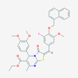 molecular formula C37H33IN2O7S B388245 ethyl 5-(3,4-dimethoxyphenyl)-2-[3-iodo-5-methoxy-4-(1-naphthylmethoxy)benzylidene]-7-methyl-3-oxo-2,3-dihydro-5H-[1,3]thiazolo[3,2-a]pyrimidine-6-carboxylate 