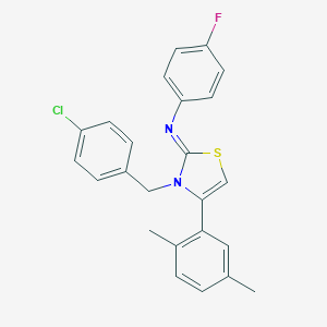molecular formula C24H20ClFN2S B388251 N-[3-(4-chlorobenzyl)-4-(2,5-dimethylphenyl)-1,3-thiazol-2(3H)-yliden]-N-(4-fluorophenyl)amine 