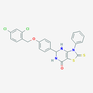 molecular formula C24H17Cl2N3O2S2 B388255 5-{4-[(2,4-dichlorobenzyl)oxy]phenyl}-3-phenyl-2-thioxo-2,3,5,6-tetrahydro[1,3]thiazolo[4,5-d]pyrimidin-7(4H)-one 