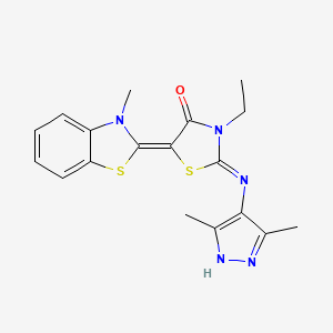 (5Z)-2-[(3,5-dimethyl-1H-pyrazol-4-yl)imino]-3-ethyl-5-(3-methyl-1,3-benzothiazol-2-ylidene)-1,3-thiazolidin-4-one