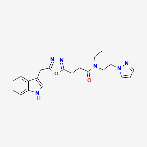 N-ethyl-3-[5-(1H-indol-3-ylmethyl)-1,3,4-oxadiazol-2-yl]-N-[2-(1H-pyrazol-1-yl)ethyl]propanamide