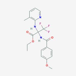 molecular formula C19H20F3N3O4 B388296 Ethyl 3,3,3-trifluoro-2-[(4-methoxybenzoyl)amino]-2-[(3-methyl-2-pyridinyl)amino]propanoate 
