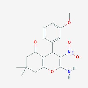 molecular formula C18H20N2O5 B388347 2-amino-3-nitro-4-(3-methoxyphenyl)-7,7-dimethyl-4,6,7,8-tetrahydro-5H-chromen-5-one 