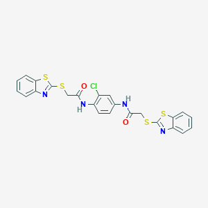 molecular formula C24H17ClN4O2S4 B388355 2-(1,3-benzothiazol-2-ylsulfanyl)-N~1~-(4-{[2-(1,3-benzothiazol-2-ylsulfanyl)acetyl]amino}-2-chlorophenyl)acetamide 