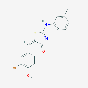molecular formula C18H15BrN2O2S B388369 (5E)-5-[(3-bromo-4-methoxyphenyl)methylidene]-2-(3-methylanilino)-1,3-thiazol-4-one 