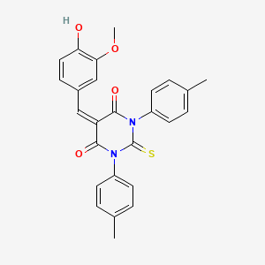 5-[(4-hydroxy-3-methoxyphenyl)methylidene]-1,3-bis(4-methylphenyl)-2-sulfanylidene-1,3-diazinane-4,6-dione